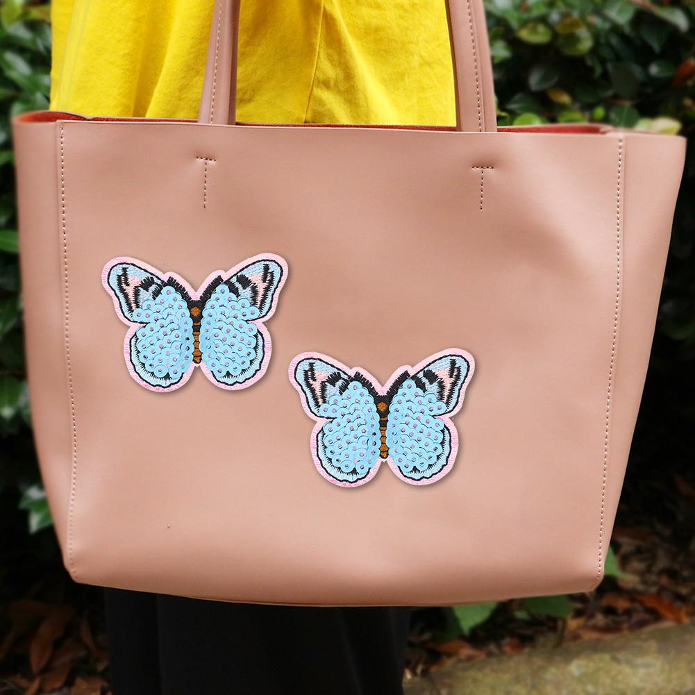 6pcs Sequins Butterfly Honeybee Clothes Patch Iron On Applique DIY T Shirt Fabric Sticker(Blue