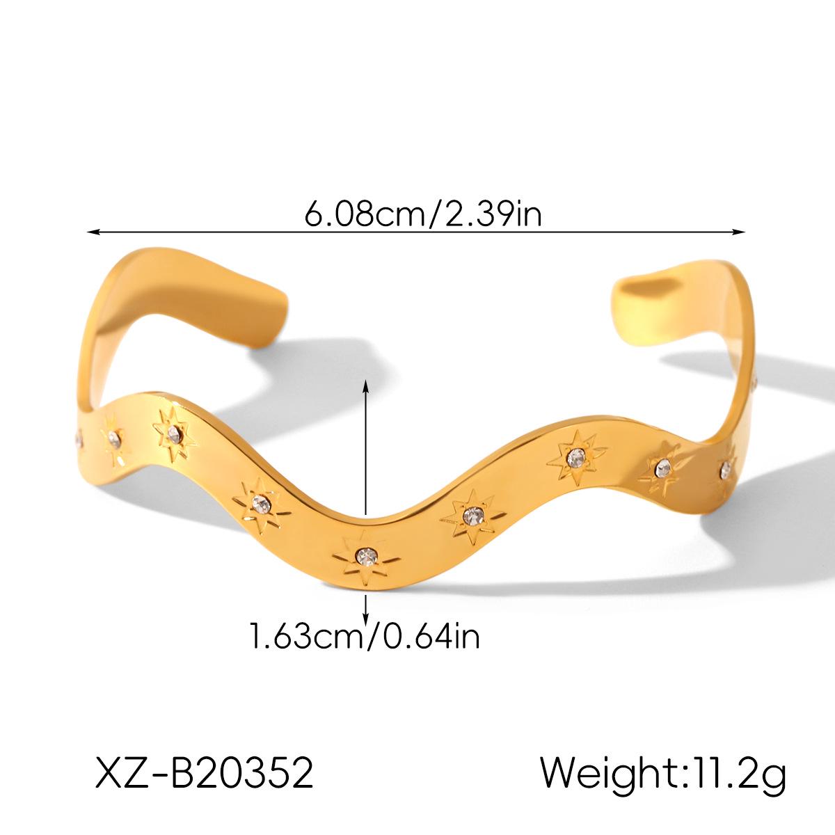 

European and American Inlaid Diamond Wave Bangle, Open Design, Luxurious High-End Stainless Steel Titanium Jewelry.