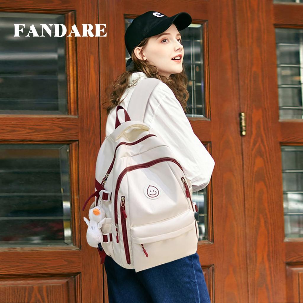FANDARE Cute Backpack with Plush Large Fits Perfect for and Waterproof Oxford White Perfect for Birthdays and Entrance Ceremonies Women's Toy,