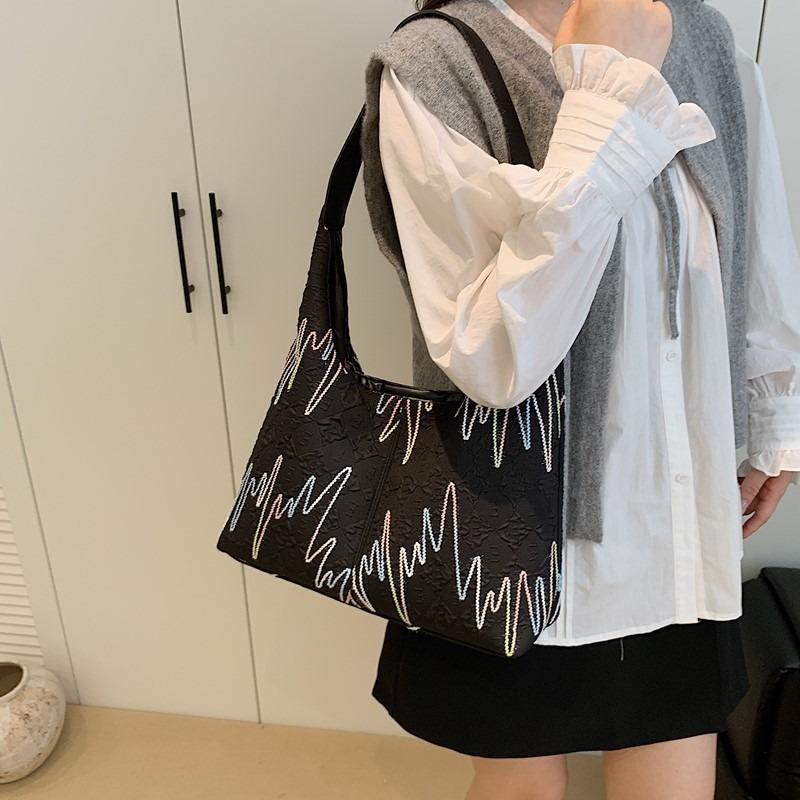 Fashion Casual Trend Summer Sequined Embroidery Thread New Commuter Large Capacity Tote Shoulder Bag Women