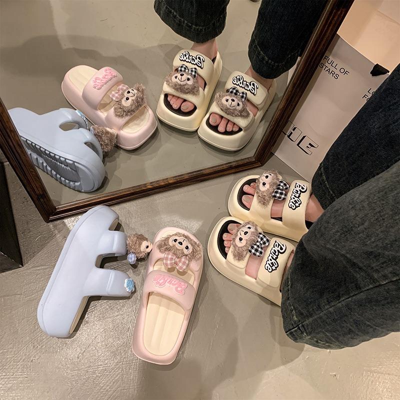 Sweet Shirley Rose Cartoon One-Word Slippers Female Playful Cute Cool Slippers Thick Bottom Versatile Casual Comfortable Lazy Drag