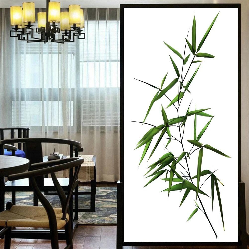 

No Glue Privacy Windows Film Decorative Green Plants Leaves Stained Glass Window Stickers Static Cling Window Cling Tint (as the picture,40x60cm WxH)