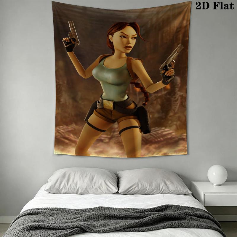 Tomb Raider Lara Wall Tapestry Aesthetic Wall Hanging Printed Fabric Blanket Decorative Tapestries for Bedroom Living Room Home Decor