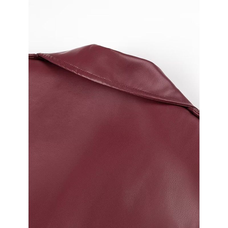 Women's Kaslead Fashion Long Leather Suit Collar