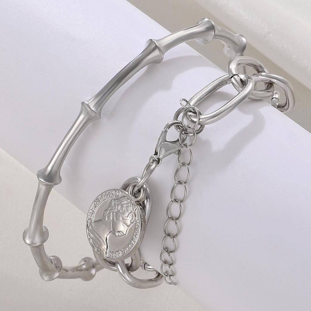 Punk Hip-Hop Alloy Bracelet Set - 4 Piece European & American Style