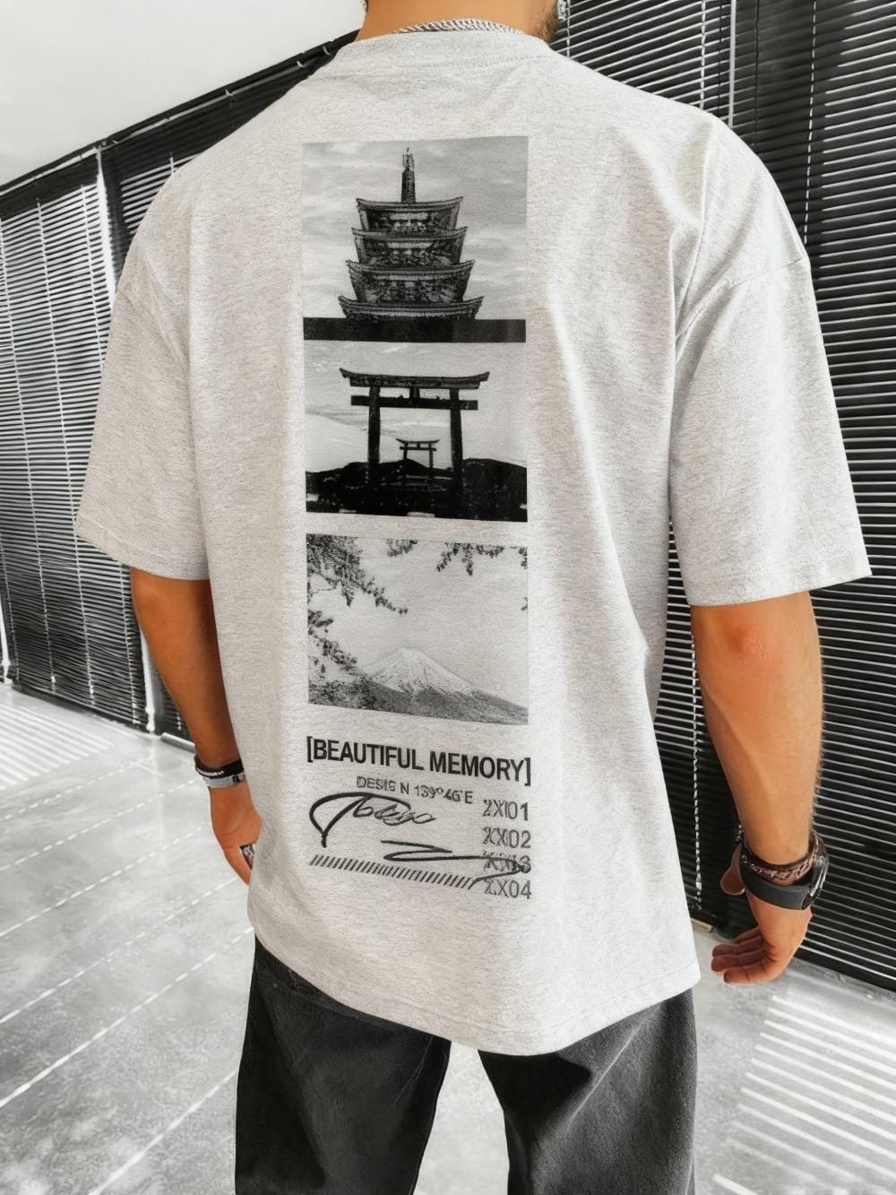 Retro Scenery Graphic TShirt Beautiful Memory Minimalist Print Oversized Casual Tees BlueLight GrayBeige 4XL