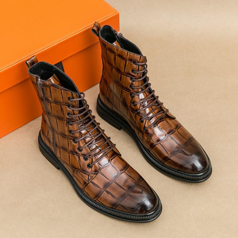 Fashion Men Boots Leather Fashion Autumn Winter Party Dress Shoes Zip Thick Sole Comfortable Black/Brown Motorcycle Ankle Flats