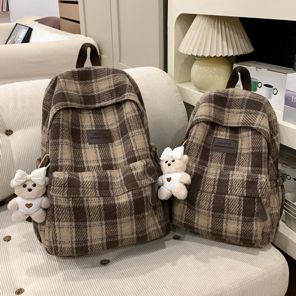 Schulranzen Rucksack weiblich Koreanische Version Herbst und Winter Neu Retro Karomuster Rucksack Japanischer Mädchenstil College-Student Literarisch und vielseitig