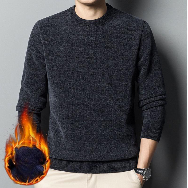 Men's One-piece Fleece Sweater Men's Knitwear Fleece-lined Thickened Warm Winter Wool Sweater Inner Base Layer
