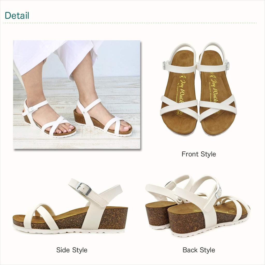 Joy Walker Women's Wedge Sandals with Cross Strap and Heel, Velcro Closure, Summer Comfort, Size 37 (23.5cm), White (1469P)