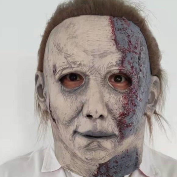 Latex Full Head Horror Mask Moonlit Pale Slasher Realistic Gore Effect For Halloween Party Haunted House Cosplay For Adults