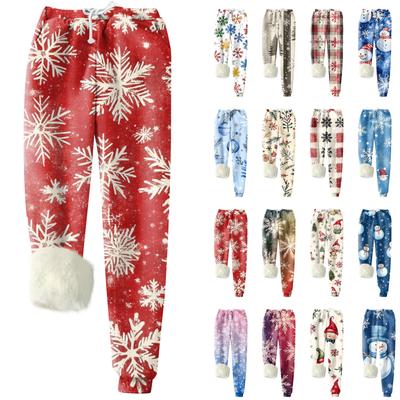 Women's Fashion Christmas Printed Sports Loose Thickened Thick Fleece Warm Pants