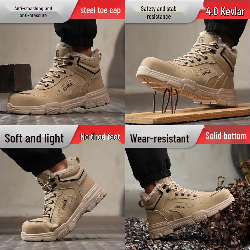 Pánské zimní vysoké bezpečnostní boty s ocelovou špičkou, s fleecovou podšívkou, proti nárazu, proti propíchnutí, odolné proti opotřebení, pro staveniště