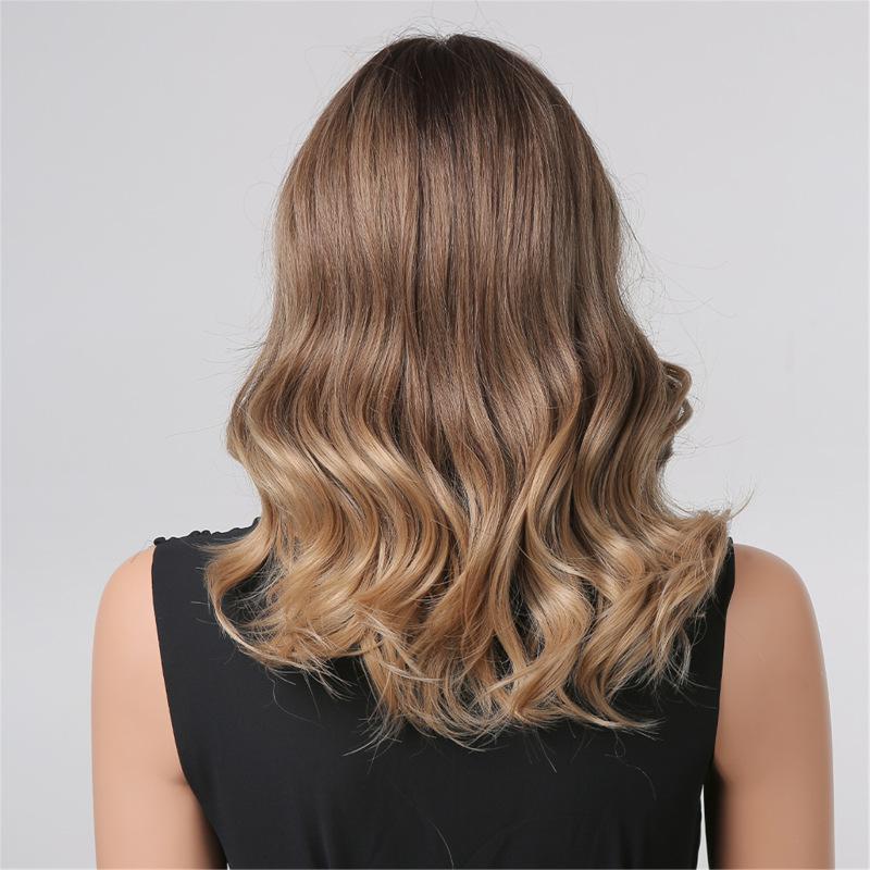 Shoulder Long Wave Ombre Brown Blonde Middle Part Wigs for Women Daily Cosplay Wigs High Temperature Synthetic Wigs