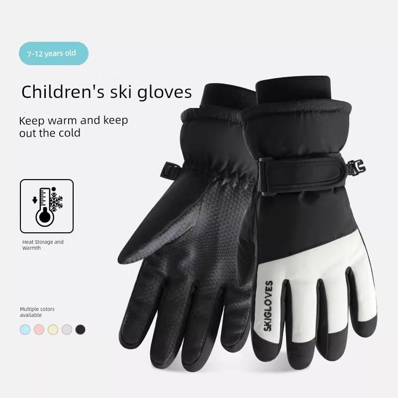 Children's Ski Gloves for Winter Snow Play, Waterproof, Fleece-Lined, Thickened, Warm, for Boys and Girls, Suitable for Elementary School Students