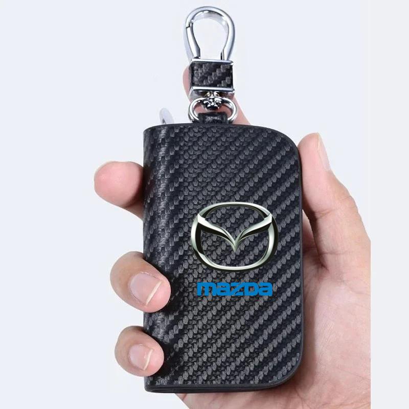 Leather Car Key Protection Shell Bag Carbon Filber Car Key Case for Mazda 3 Bk Bl 323 Axela Atenza CX-3 CX-4 CX5 CX-7