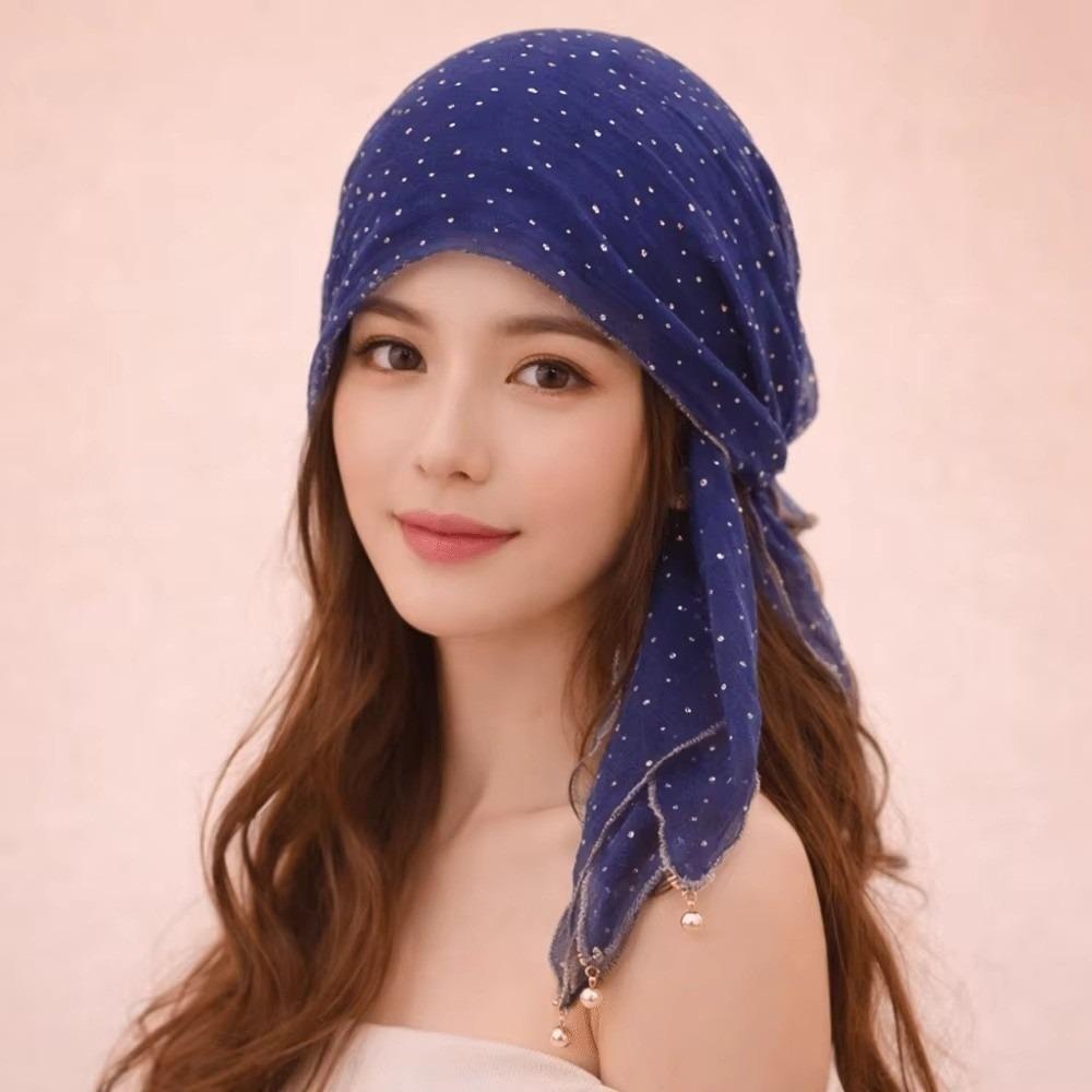 Fashion Pearl Tassel Diamond Hijab Rhinestone Square Pearl Tassel Scarf Full Sky Thin Veil Veil Bandana Women Headwear