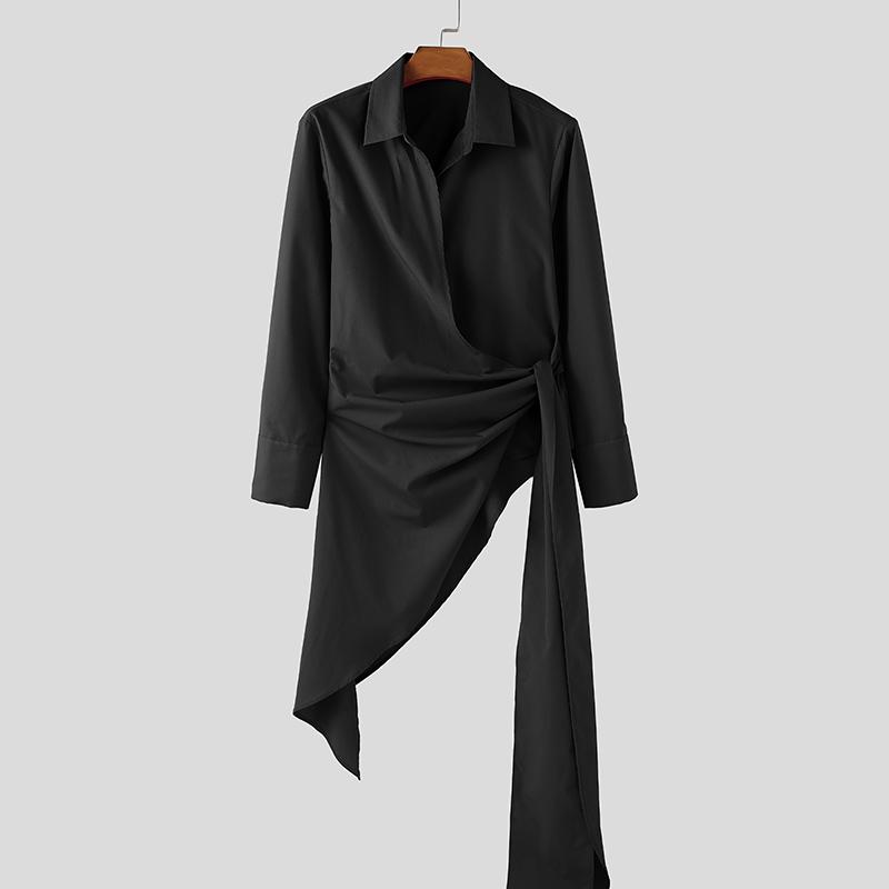 INCERUN Spring Men Lapel Neck Long Sleeve Irregular Twisted Casual Shirts Tops