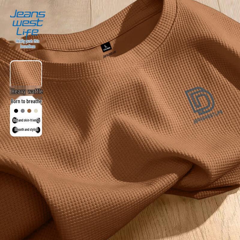 JEANSWEST LIFE Men's Waffle Grid Crew Neck Sweatshirt