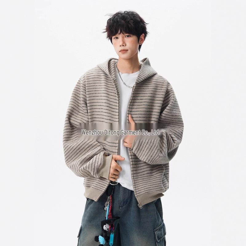 

Men s Retro Striped Cardigan Hoodie - Autumn Casual Trendy Style for Couples XXXL бежевий