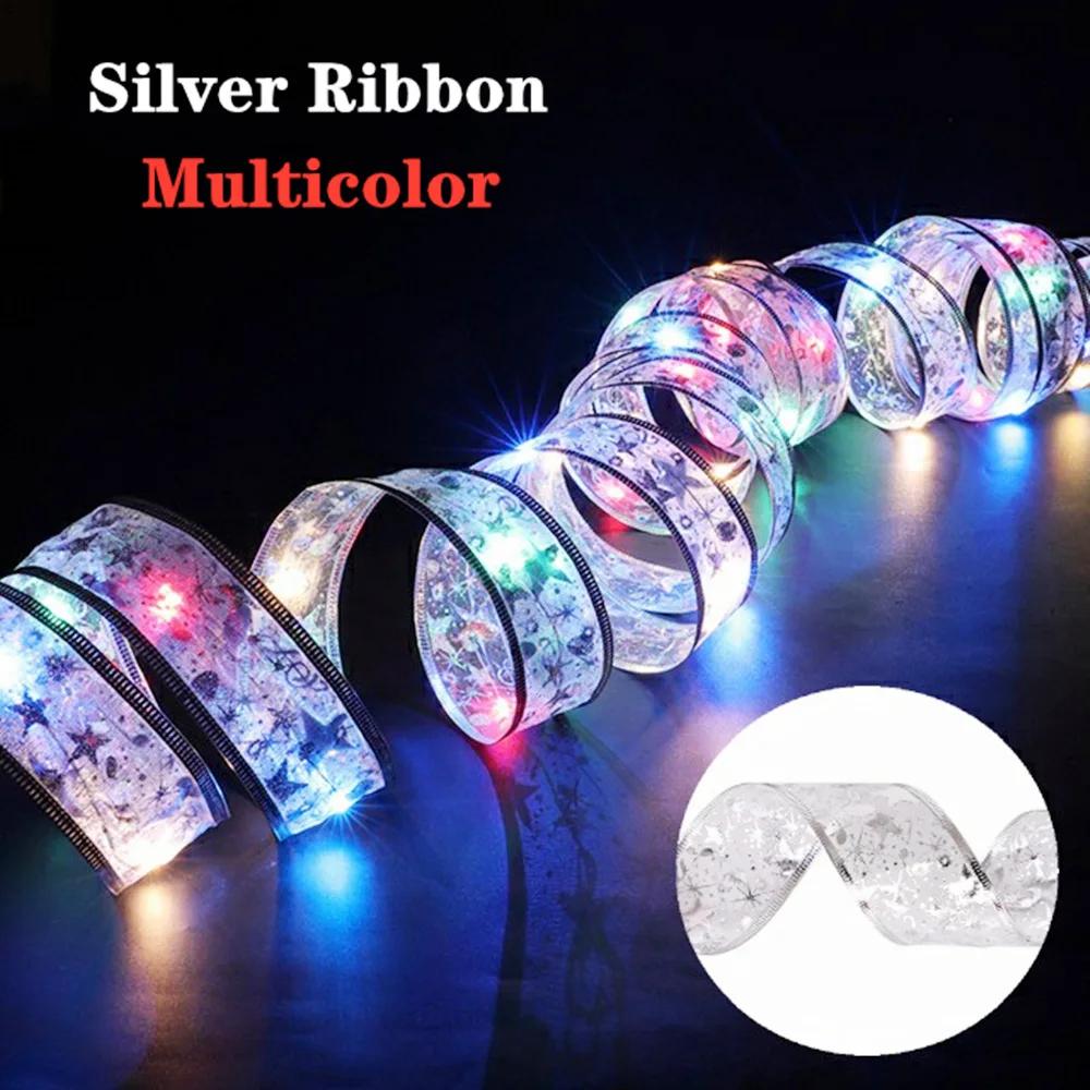 Christmas Ribbon Fairy Light Christmas Decoration DIY Bows String Light Tree Ornaments For Home 2025 Xmas Decor New Year Navidad