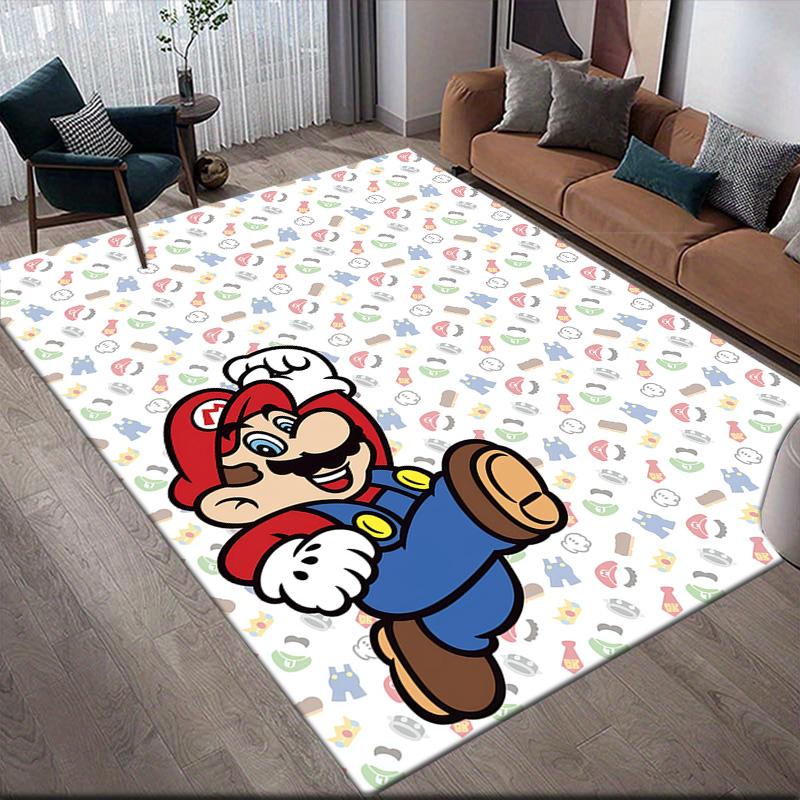 Super Mario Chibi Version Anti-Slip Floor Mat, Rectangular Carpet for Home Game Room & Living Space
