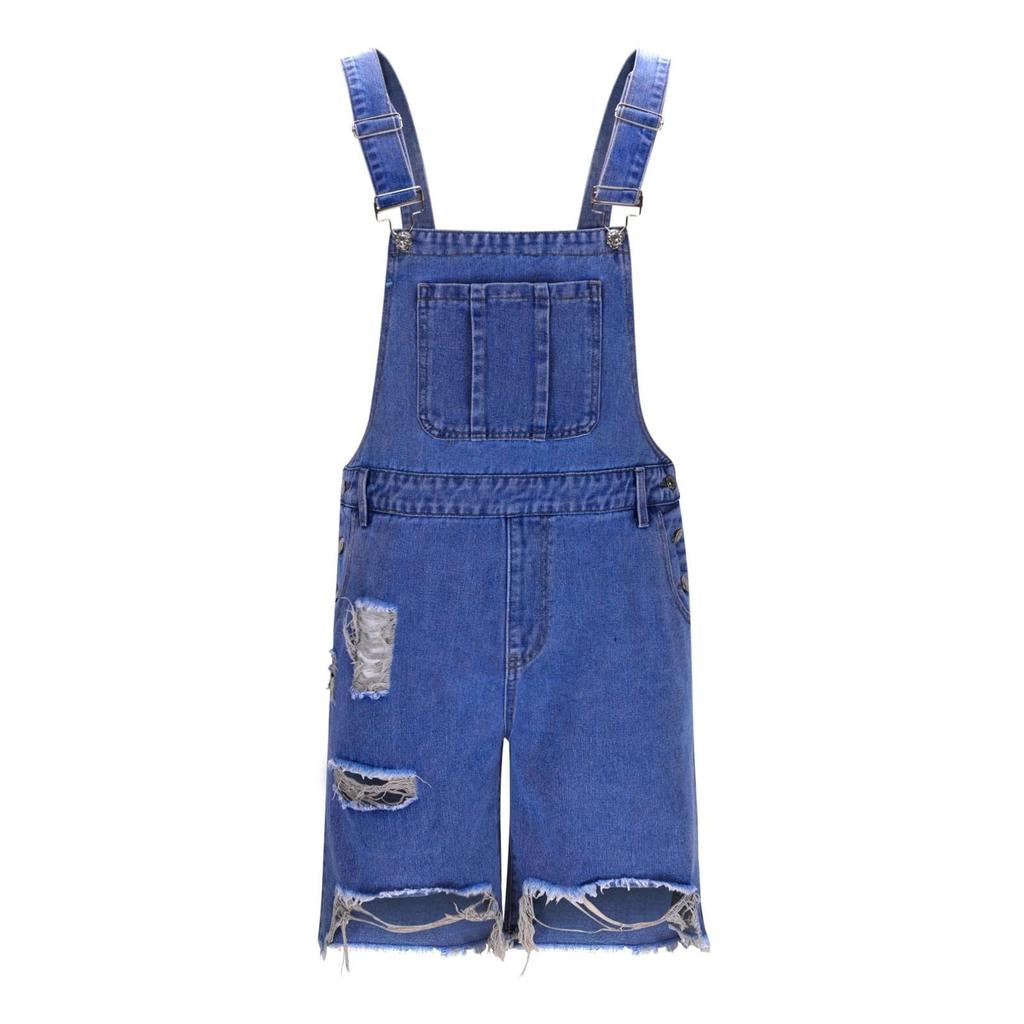 Men's Fashion Solid V-Neck Button Pocket Wash Water Denim Adjustable Short Strap Jumpsuit