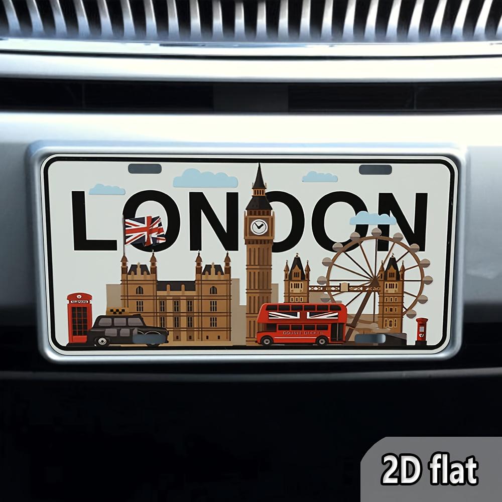 

London UK City Skyline License Plate Style Aluminum Metal Sign Retro Big Ben London Eye British Flag Car Decorative Plaque for V 15x30cm(5.9x7.8inch)