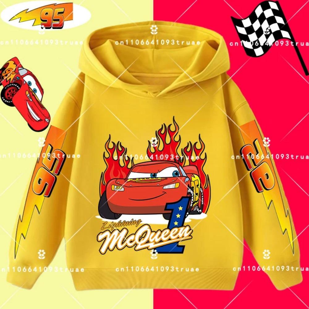 Felpa con cappuccio per bambini e ragazzi, stampa divertente di Saetta McQueen, autunno e inverno, moda casual, calda, felpa da studente
