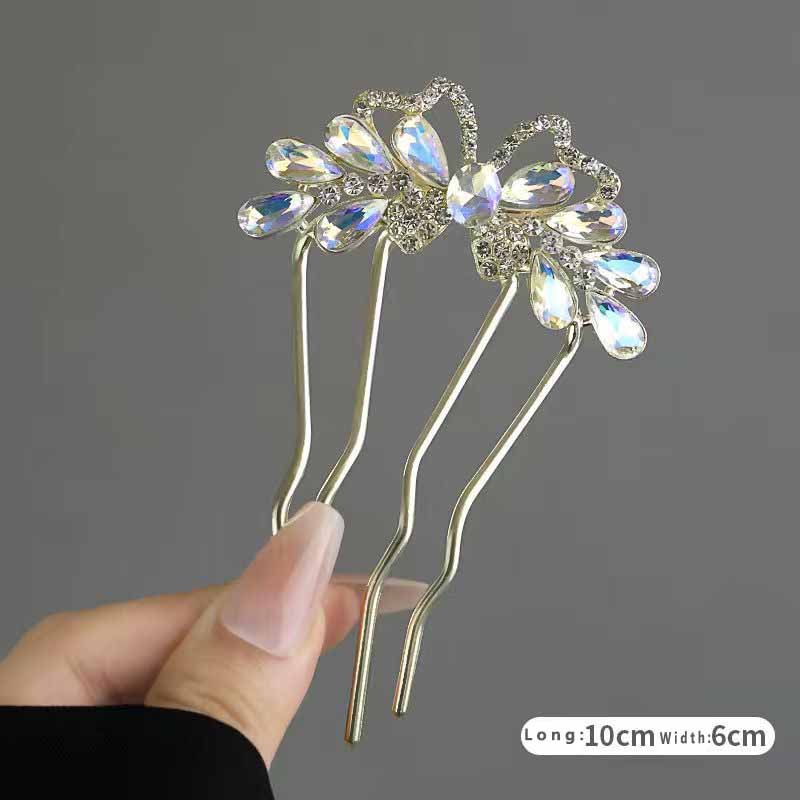 Rhinestones U-Shaped Hair Sticks Butterfly Hair Stick for Women Bun Comb Hanfu Metal Hair Clips Hair Accessories Hairpin
