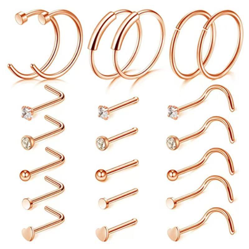 21-Piece Stainless Steel Nose & Lip Piercing Jewelry Set