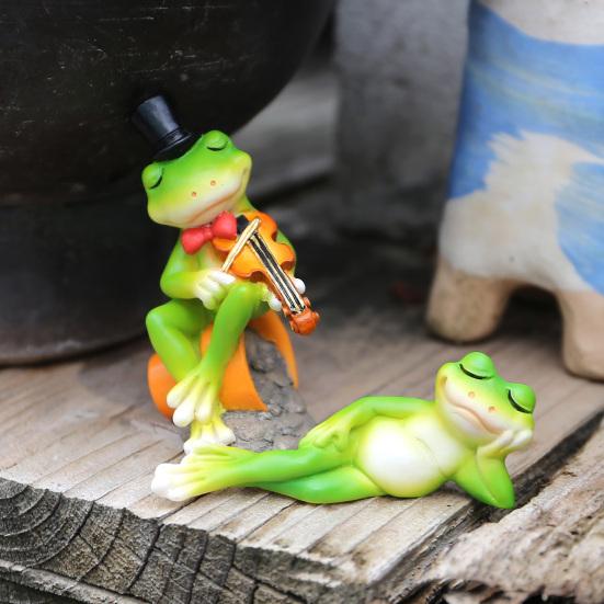 Small Plant Pot Decor Micro Landscape Ornament, Mini Frog Violin Playing Statue, Durable Resin Elegant Art Waterproof Hand-Painted Figurines,