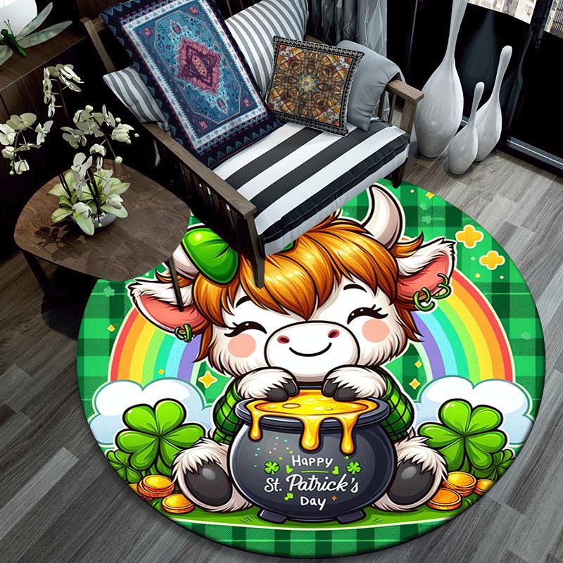 1pc Soft, Absorbent & Non Slip Happy calf Round Rug Soft Circle Rug for Living Room & Bedroom Decor, Chair Mats, and Unforgettable Home Gift