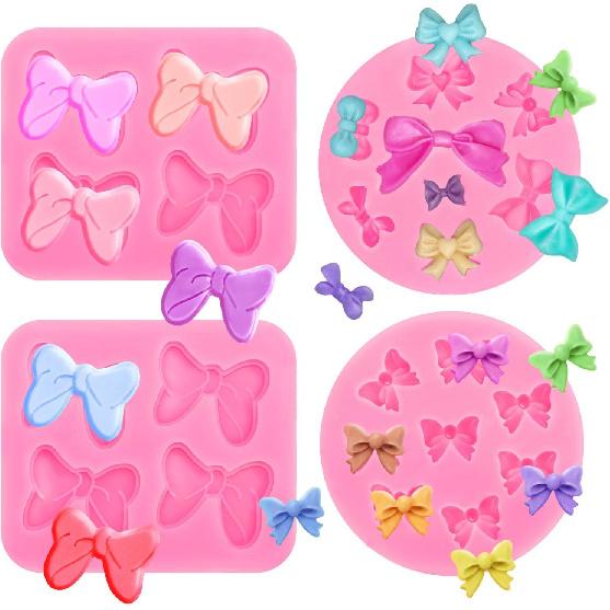 3 Pcs Bear Silicone Mold Fondant Bear Mold Candy Cake Bow Chocolate Molds for Cake Decoration, DIY Desserts, Cupcake, Fondant, Clay, Gum Paste