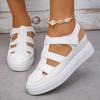 Women's Wide Width Cutout Flats, Platform Height Increasing Shoes, Summer Outdoor Slip-Ons for Women