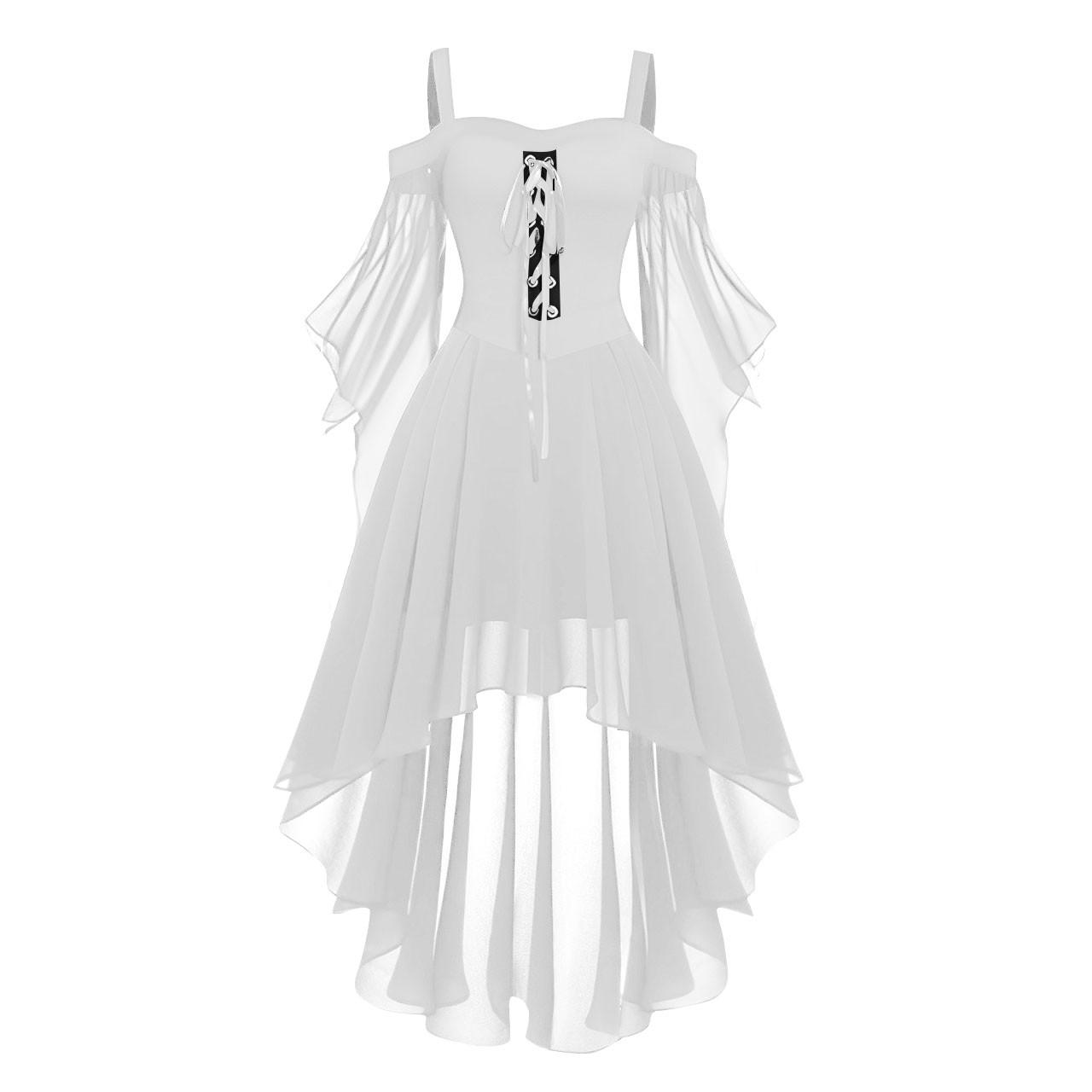 

Женское повседневное платье больших размеров с открытыми плечами, однотонное шифоновое платье с рукавами-бабочками в готическом стиле S