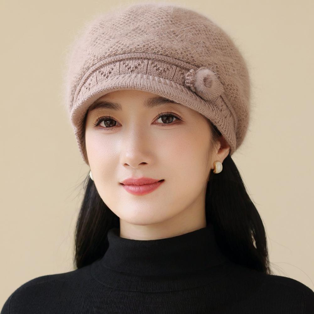Women Winter Hat Plush Fur Lined Warm Cap For Women Casual Rabbit Fur Blend Streetwear Outdoor Fashion Knitted Hat