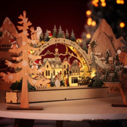 Christmas Wooden Decorations with LED Lights - Stunning Village Mall Gift