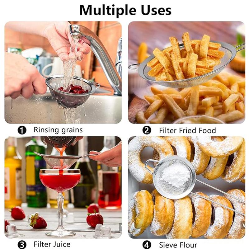 3Pcs/Set Mesh Strainer with Handle, Small Medium Large Size Sifter Metal, Stainless Steel Sieve Strainers for Kitchen