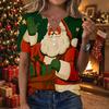 Women's Casual Christmas Printed V-Neck Short Sleeve Button T-Shirt