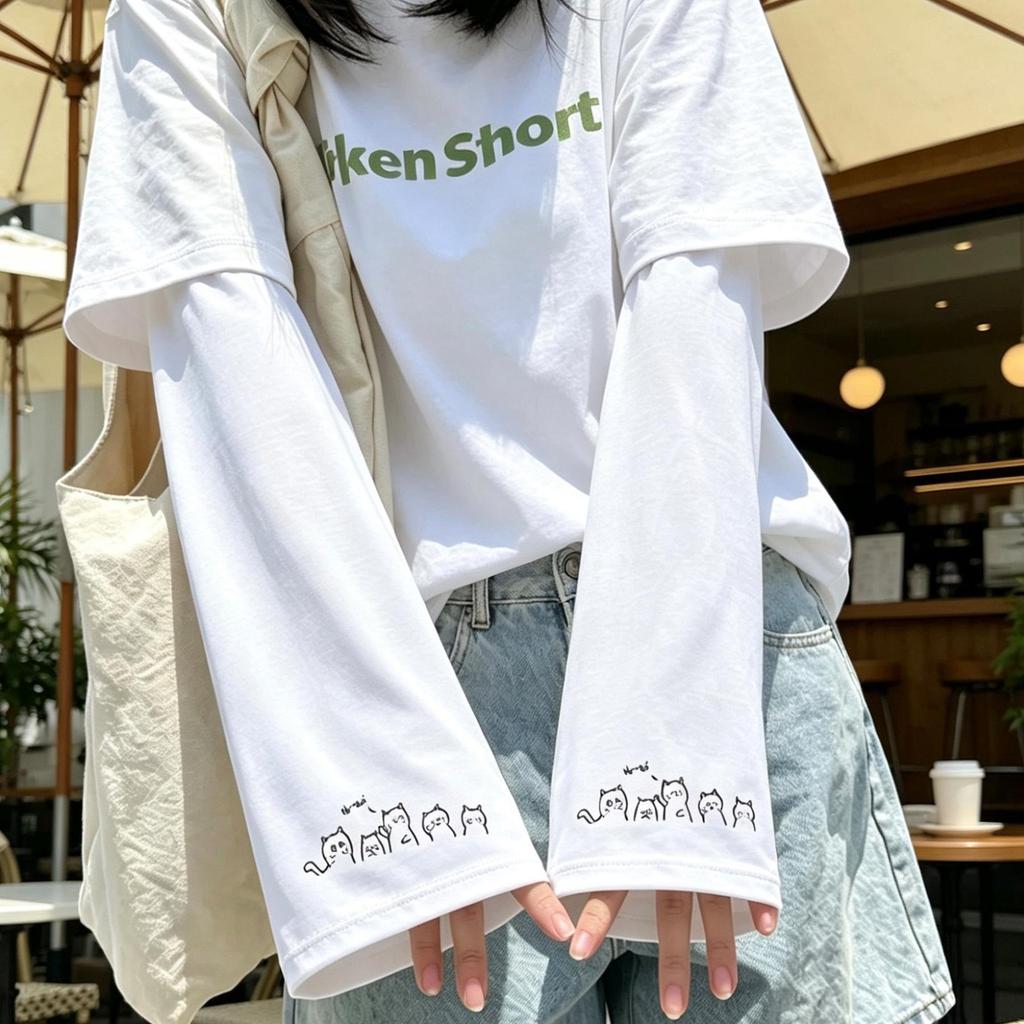 Women's Little Flower Anime Bell-Sleeve UV Protection Ice Sleeves for Summer - Loose Fit for Driving, Cycling & Outdoor Activities