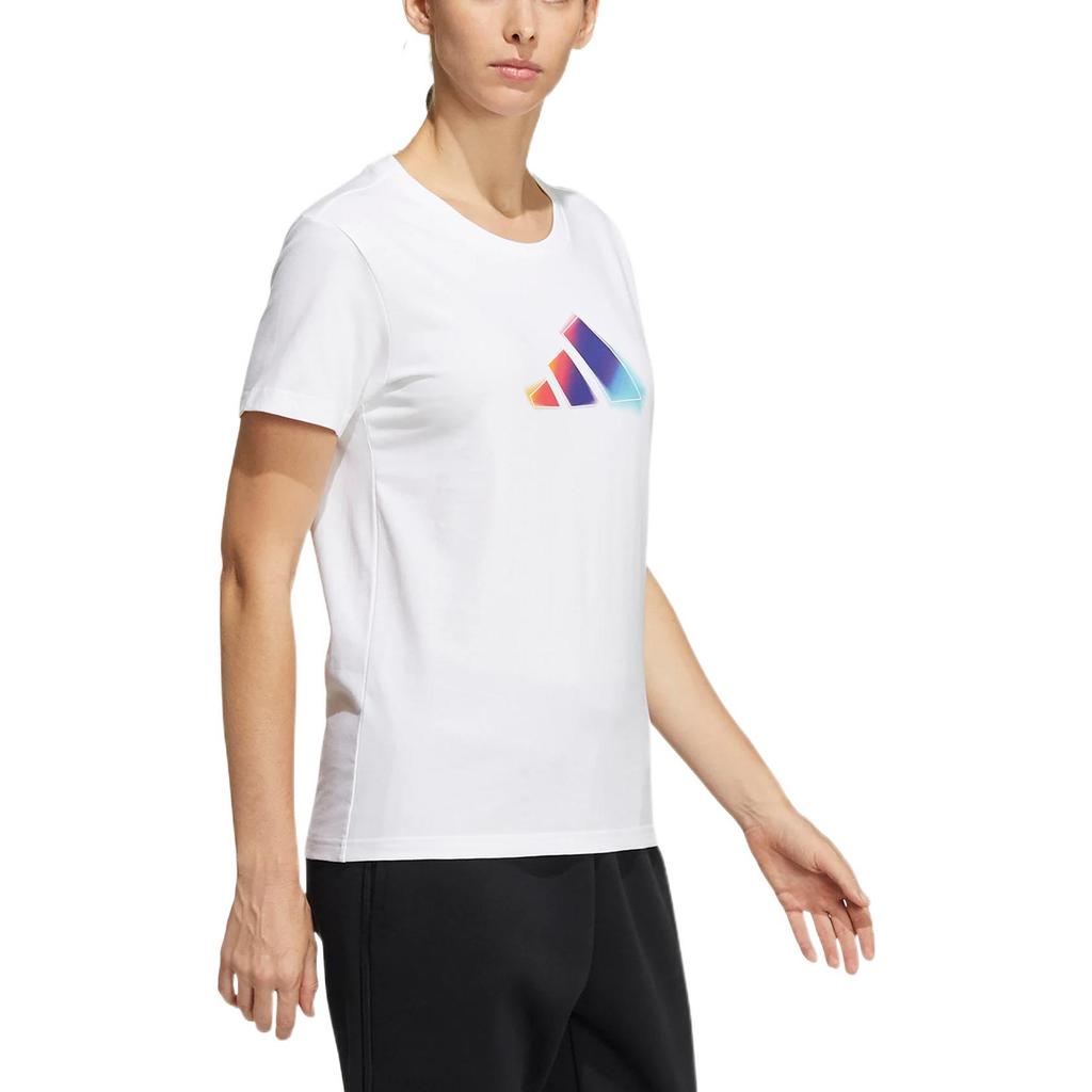 Adidas Solid Color Logo Round Neck Casual Short Sleeve T-Shirt Women Tops White HE9979