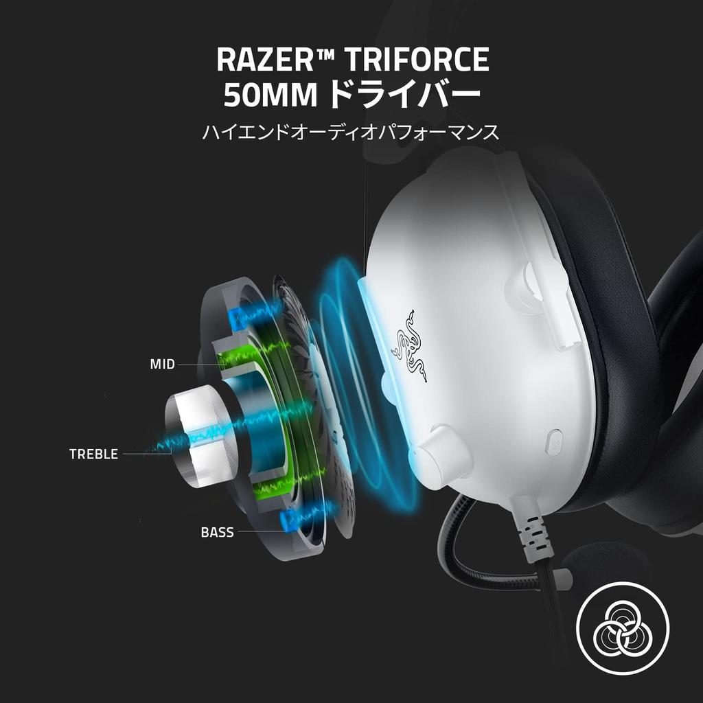 Razer BlackShark V2 X Bianco Canale Gaming Surround Brevettato 50mm Rumore Unidirezionale Auricolare Leggero Compatibile con e Nintendo Giapponese