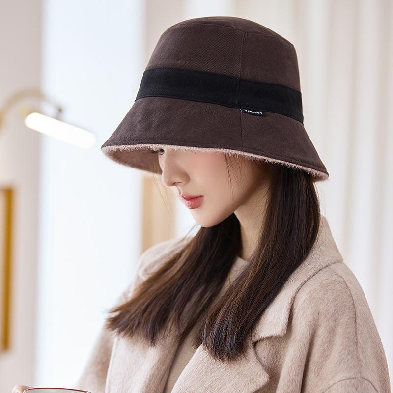 

Осенне-зимняя шляпа Женская шляпа-ведро Двусторонняя модная шляпа-ведро Темпераментная шляпа-котелок One size темно-коричневого