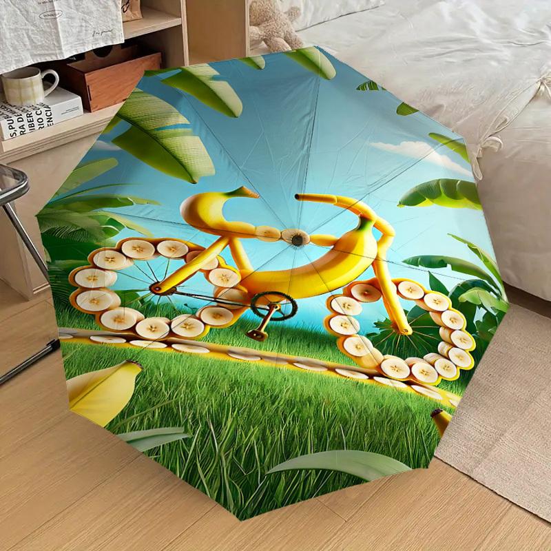 1PC Banana Bike Automatic Open/Close Umbrella with Windproof, 8-Rib Sturdy Canopy, Durable Ribs, Fashionable Design1267A