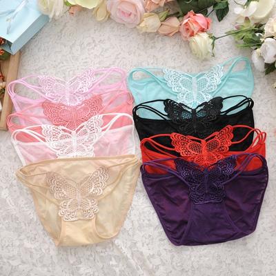 Women's Spring and Summer Embroidery Bow Lace Ribbon Hollow Cotton Crotch Underwear