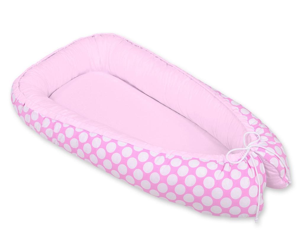 Baby cocoon, double-sided, playpen, swaddle, Premium BOBONO - pink/pink rings