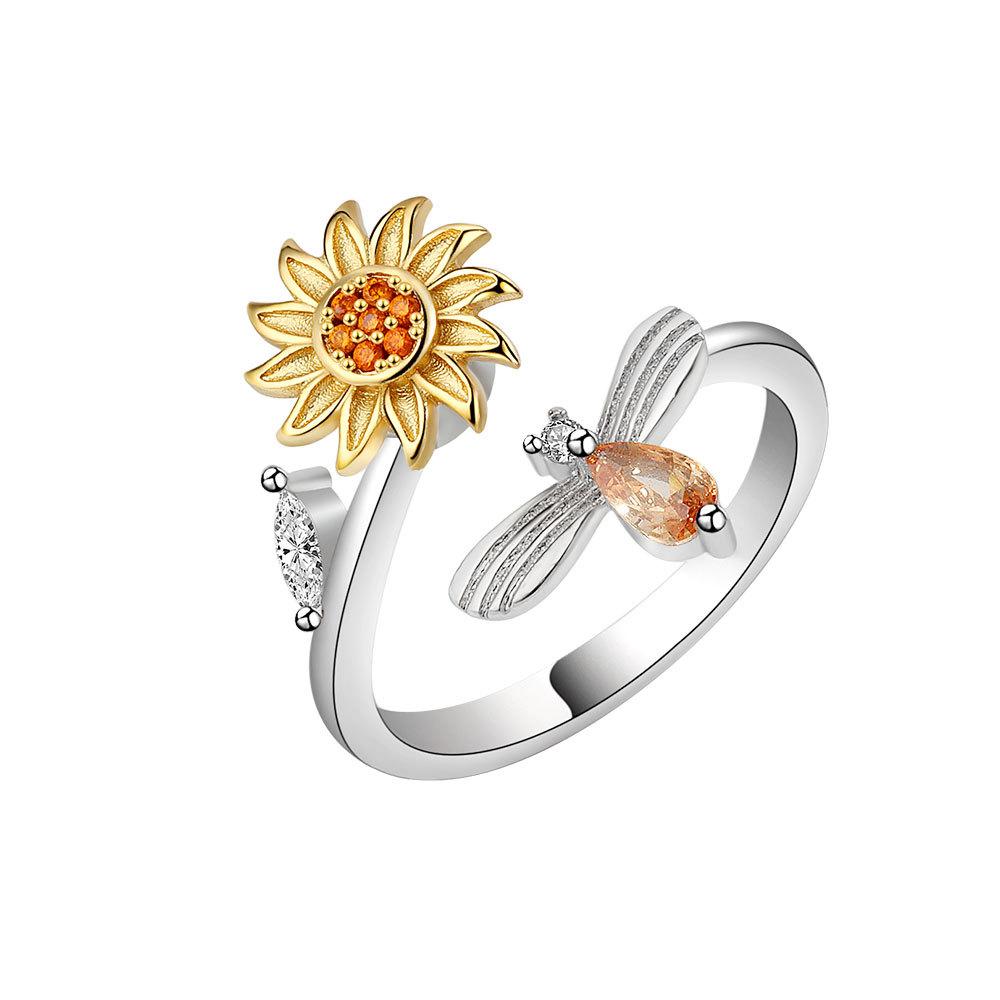 

Sweet Butterfly & Flower Adjustable Fidget Engagement Ring for Women Shiny Crystal Anxiety Relief Spinning Ring Zircon Gifts resizable