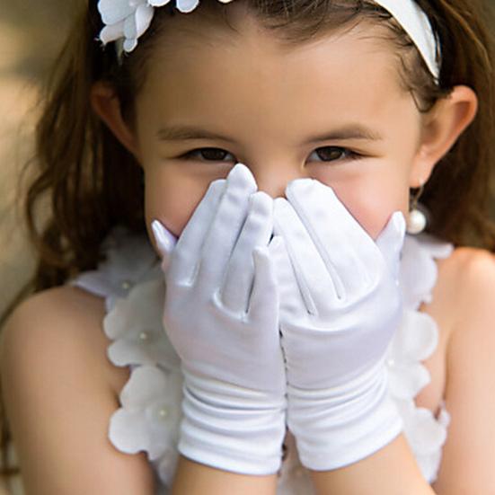 White Satin Kids Gloves Children Dress Gloves Elegant Wedding Gloves for Flower Girl Dancing Stage Performances