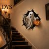3D Wall Stickers for Party Halloween Break-in Decals, Illusion Effect Spooky Breaking Through Reusable PVC Walls Sticker, Horror Ghost Witch Cat Decor